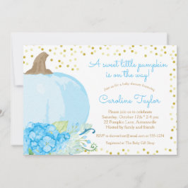 カボチャ水彩ブルー金ゴールド秋男の赤ちゃんシャワー 招待状