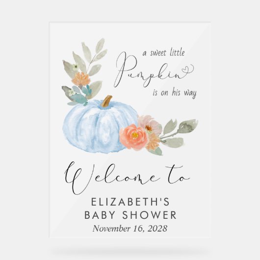 カボチャ水彩男の赤ちゃんシャワーウェルカムフロステッド アクリルサイン (正面)