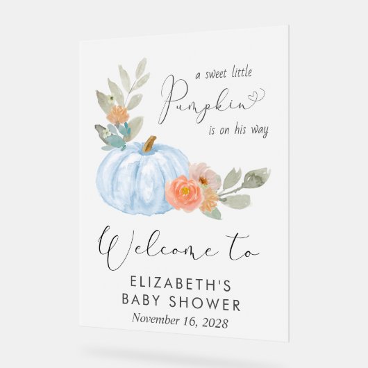 カボチャ水彩男の赤ちゃんシャワーウェルカムフロステッド アクリルサイン (傾斜)