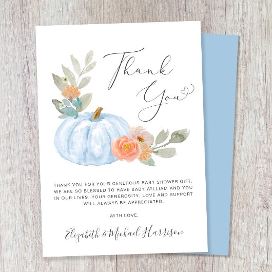 カボチャ水彩男の赤ちゃんシャワーサンキューカード 招待状