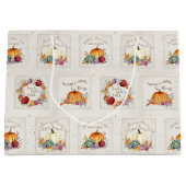 カボチャ水彩秋の花n紅葉ラ ラージペーパーバッグ (正面)