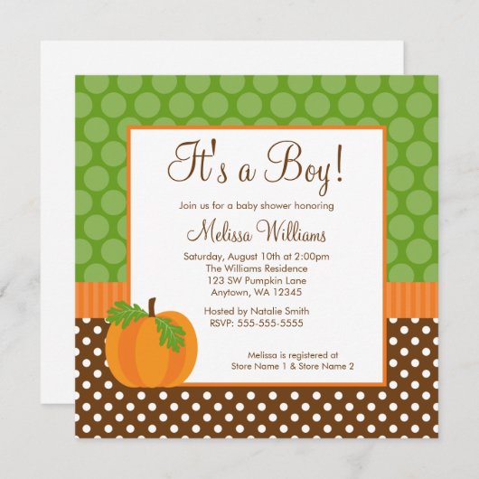 カボチャ水玉模様の秋のベビーシャワー招待状 招待状 (正面/裏面)