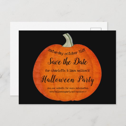 カボチャ油絵を描ハローウィンパーティ日付の保存 案内ポストカード (正面/裏面)