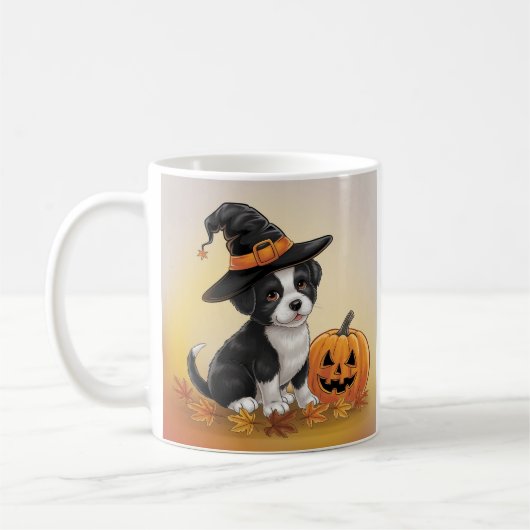 カボチャ犬ハロウィーンかわいいデザイン コーヒーマグカップ (左)