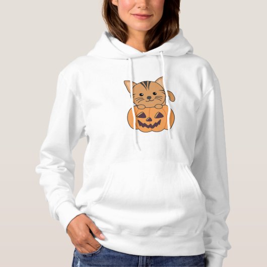 カボチャ猫ハロウィーンの猫 パーカ (正面)