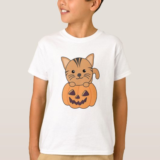 カボチャ猫ハロウィーンの猫 Tシャツ (正面)