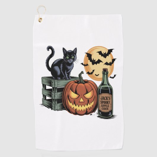 カボチャ猫ビールハロウィーン ゴルフタオル (正面)