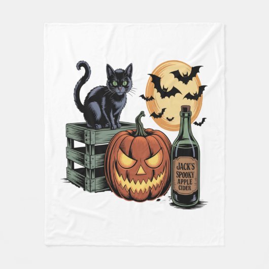 カボチャ猫ビールハロウィーン フリースブランケット (正面)