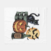 カボチャ猫ビールハロウィーン フリースブランケット (正面(横))