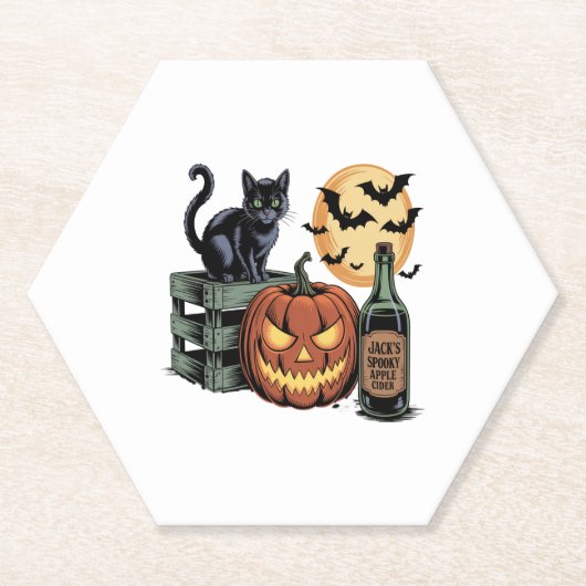 カボチャ猫ビールハロウィーン ペーパーコースター (正面)