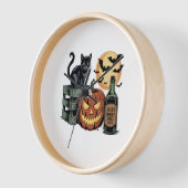 カボチャ猫ビールハロウィーン 壁時計 (傾斜)