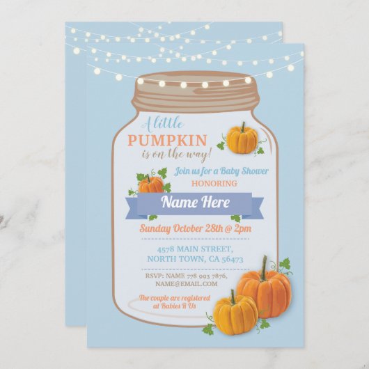 カボチャ瓶の秋の警官のベビーシャワーの招待 招待状 (正面/裏面)