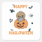 カボチャ甘い動物のプラットープスハッピーハローウィン スクエアシール (正面)