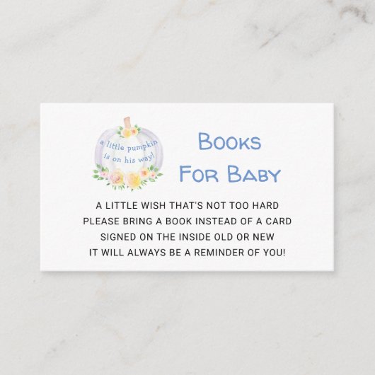 カボチャ男の子のベビーシャワーのための本 エンクロージャーカード (正面)