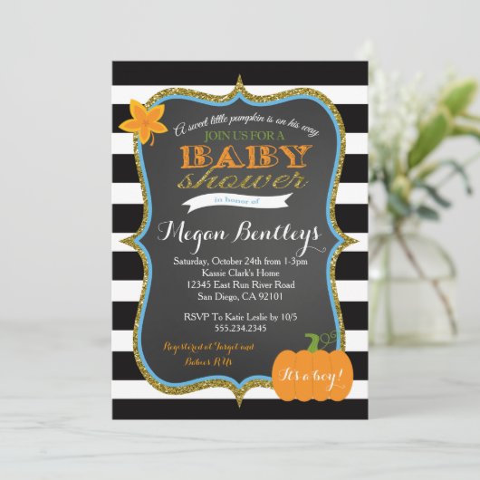 カボチャ男の子のベビーシャワーの招待状の招待状 招待状 (スタンド正面)