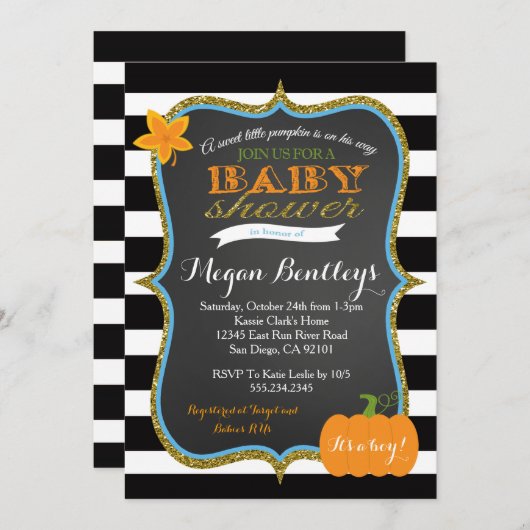 カボチャ男の子のベビーシャワーの招待状の招待状 招待状 (正面/裏面)