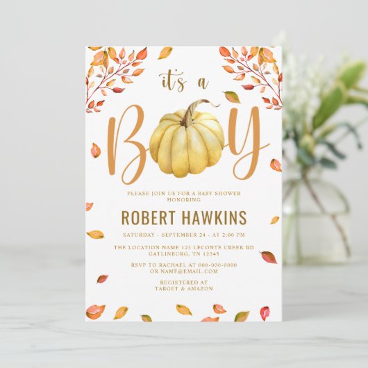 カボチャ男の子の赤ちゃんシャワー 招待状 (スタンド正面)