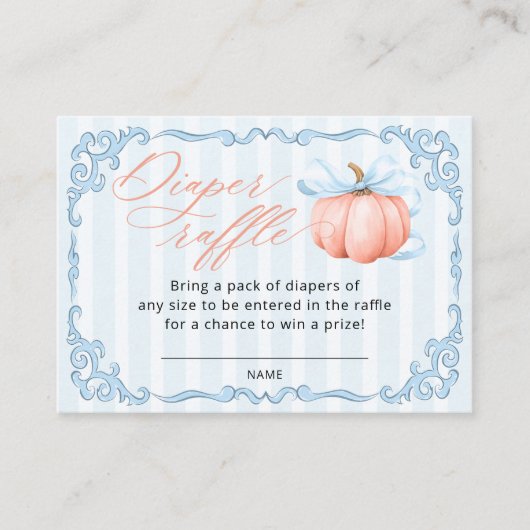 カボチャ男の子ベビーシャワーおむつラッフルチケット エンクロージャーカード (正面)