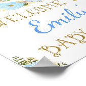 カボチャ男の子ベビーシャワー歓迎サインブルーフローラ ポスター (角)