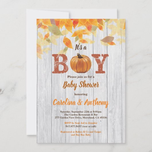 カボチャ男の赤ちゃんが田舎の木にシャワーを浴びてるのは男の子だ 招待状 (正面)