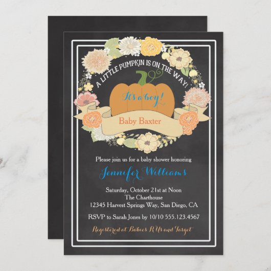 カボチャ男の赤ちゃんのシャワーの招待状 招待状 (正面/裏面)