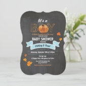 カボチャ男の赤ちゃんシャワー素朴な木製の黒板inv 招待状 (スタンド正面)