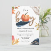 カボチャ男の赤ちゃんシャワー金ゴールド秋  招待状 (スタンド正面)