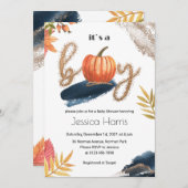 カボチャ男の赤ちゃんシャワー金ゴールド秋  招待状 (正面/裏面)