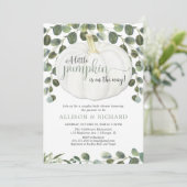 カボチャ男女兼用の共同カップルの赤ちゃんシャワー 招待状 (スタンド正面)