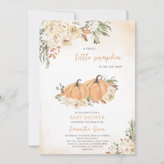 カボチャ男女兼用の赤ちゃんシャワー 招待状 (正面)