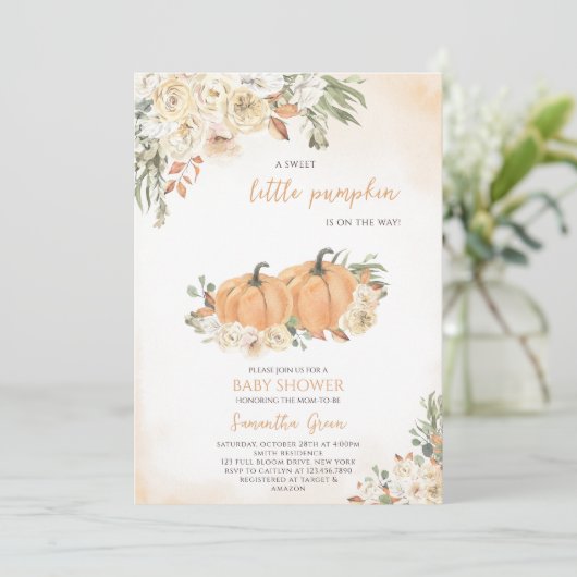 カボチャ男女兼用の赤ちゃんシャワー 招待状 (スタンド正面)