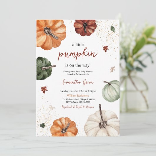 カボチャ男女兼用の赤ちゃんシャワー 招待状 (スタンド正面)