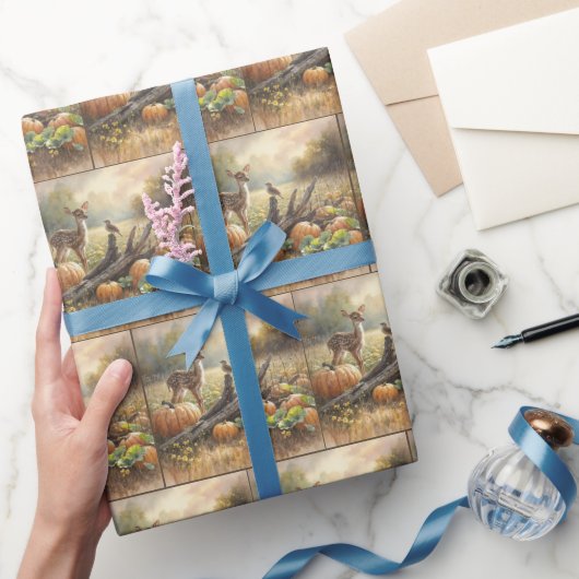 カボチャ畑で秋の子犬 ラッピングペーパー (ギフト)
