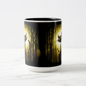 カボチャ畑に眠る小さなハロウィーン猫 ツートーンマグカップ (中央)