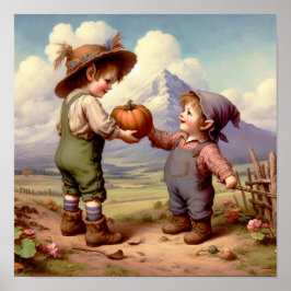 カボチャ畑に飾り立てられた2つのヴィンテージマンチキン ポスター