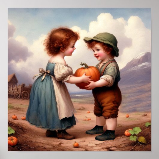 カボチャ畑に飾り立てられた2つのヴィンテージマンチキン ポスター (正面)