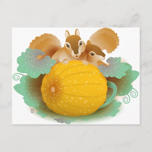 カボチャ畑のリス ポストカード (正面)