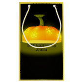 カボチャ白熱［赤熱］光を放つ秋かわいい秋の黒オレンジ スモールペーパーバッグ (裏面)