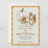 カボチャ秋かわいいリスとベビーシャワー 招待状 (正面)