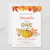 カボチャ秋の最初誕生日の金ゴールドのグリッター 招待状 (正面)