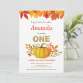 カボチャ秋の最初誕生日の金ゴールドのグリッター 招待状 (スタンド正面)