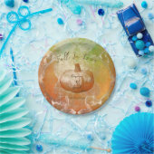 カボチャ秋の燃えオレンジヴィンテージ質感デザイン ペーパープレート (パーティー)