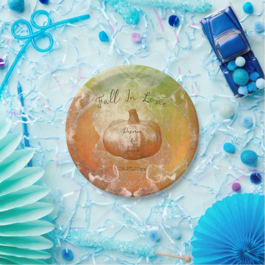 カボチャ秋の燃えオレンジヴィンテージ質感デザイン ペーパープレート (パーティー)