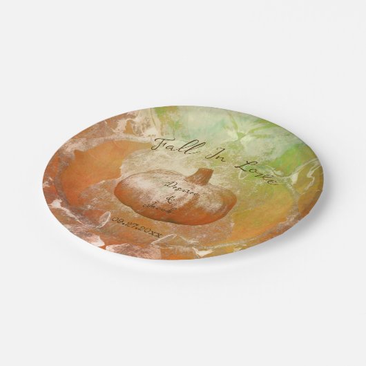 カボチャ秋の燃えオレンジヴィンテージ質感デザイン ペーパープレート (アングル)