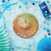 カボチャ秋の燃えオレンジヴィンテージ質感デザイン ペーパープレート (パーティー)