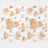 カボチャ秋の紅葉nフラワーズウォーターカラー フリースブランケット (正面(横))