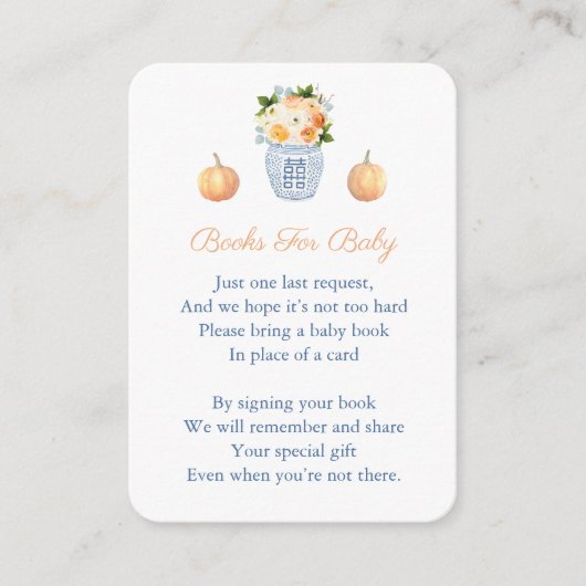 カボチャ秋の花が本の赤ちゃんシャワーをもたらす エンクロージャーカード (正面)