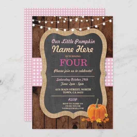 カボチャ秋の誕生会年齢の女の子の招待 招待状 (正面/裏面)