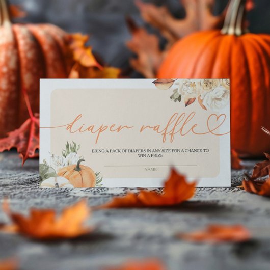 カボチャ秋の赤ちゃんシャワーおむつラッフル エンクロージャーカード