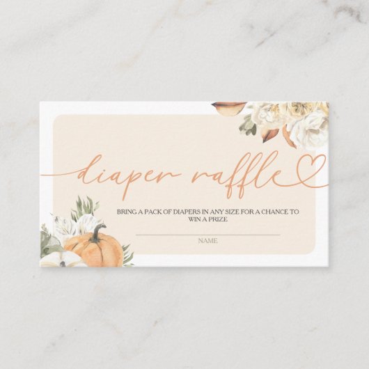 カボチャ秋の赤ちゃんシャワーおむつラッフル エンクロージャーカード (正面)